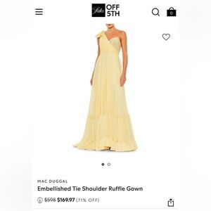 Mac Duggal Yellow Embellished Tie Shoulder Maxi Dress